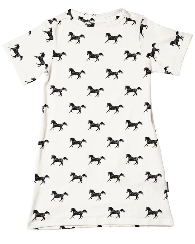 SNURK Black Horses White T-shirt Dress Kids Foto 14952
