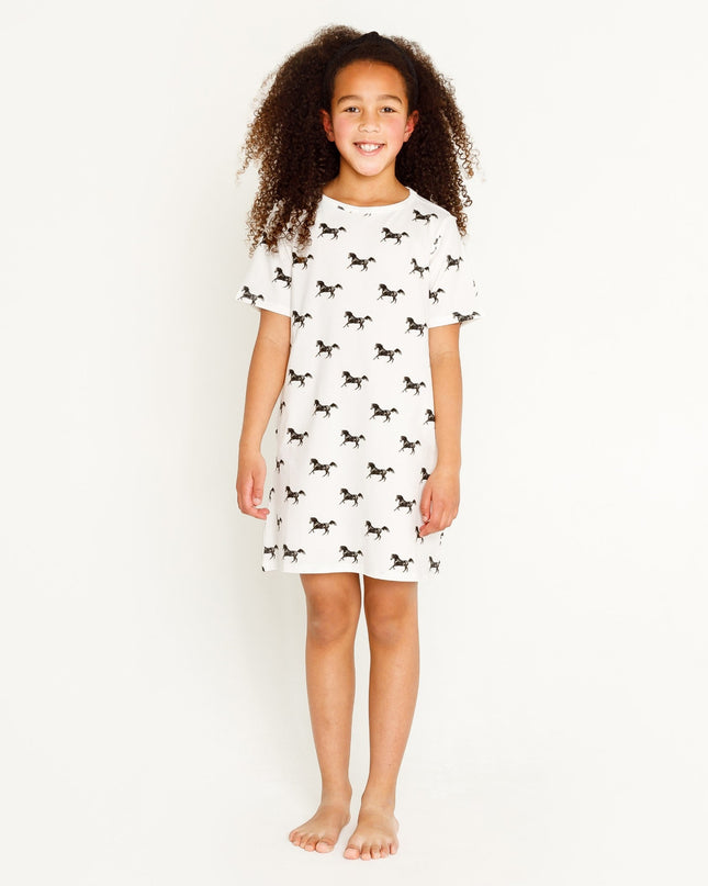 SNURK Black Horses White T-shirt Dress Kids Foto 14953