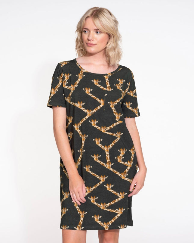 SNURK Giraffe Black T-shirt Dress Dames Foto 14950